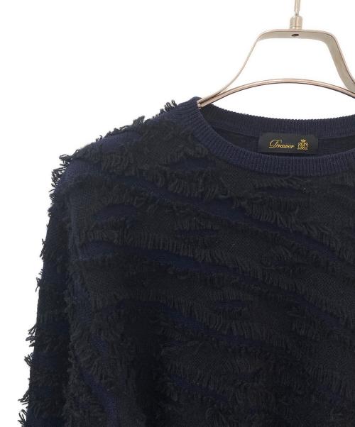 DRAWER（ドゥロワー）DRAWER (ドゥロワー) カシミヤ ミンクフリンジセーター ブラック×ネイビー サイズ:Freeの古着・服飾アイテム