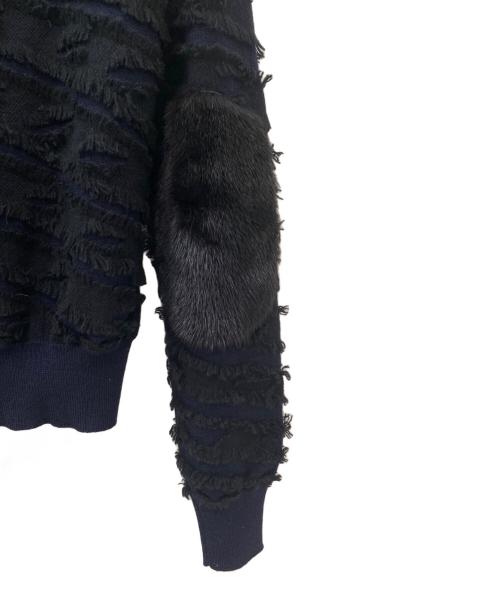 DRAWER（ドゥロワー）DRAWER (ドゥロワー) カシミヤ ミンクフリンジセーター ブラック×ネイビー サイズ:Freeの古着・服飾アイテム