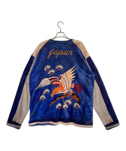 TALKING ABOUT THE ABSTRACTION（トーキング アバウト ジ アブストラクション）TALKING ABOUT THE ABSTRACTION (トーキング アバウト ジ アブストラクション) SOUVENIR PRINT CARDIGAN SKA  ネイビー サイズ:XLの古着・服飾アイテム