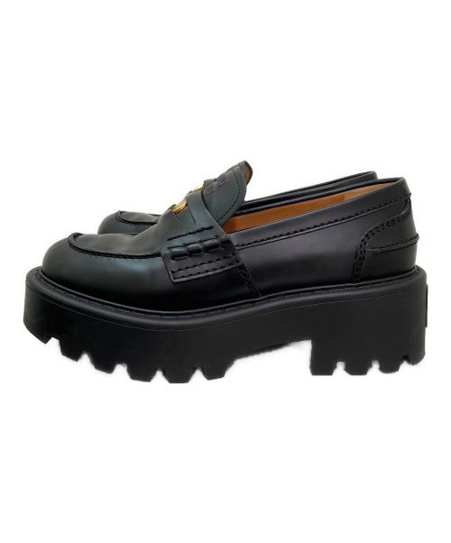 MIU MIU（ミュウミュウ）MIU MIU (ミュウミュウ) ブラッシュドレザーローファー ブラック サイズ:35の古着・服飾アイテム