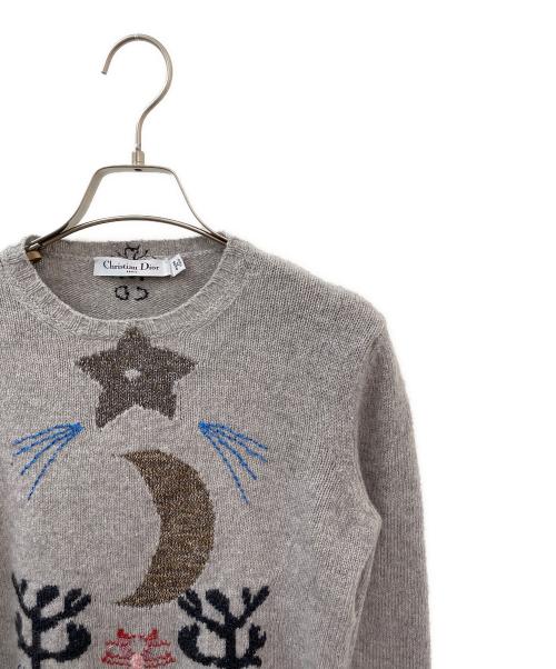 Christian Dior（クリスチャン ディオール）Christian Dior (クリスチャン ディオール) 刺繍カシミヤニット ライトグレー サイズ:36の古着・服飾アイテム