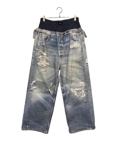 Protocol Index（プロトコルインデックス）Protocol Index (プロトコルインデックス) 転写デニムパンツ スカイブルー サイズ:Lの古着・服飾アイテム