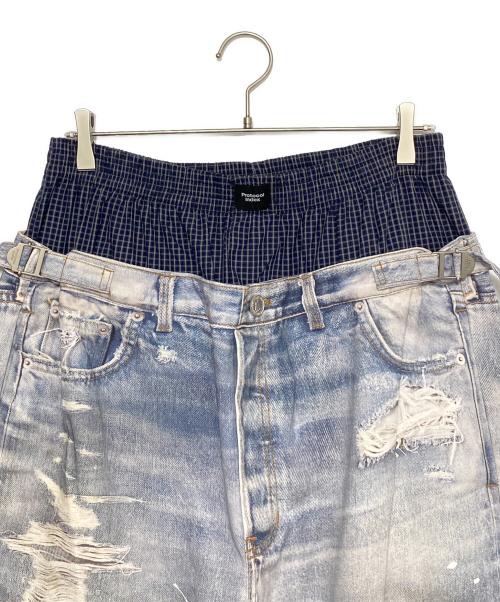 Protocol Index（プロトコルインデックス）Protocol Index (プロトコルインデックス) 転写デニムパンツ スカイブルー サイズ:Lの古着・服飾アイテム