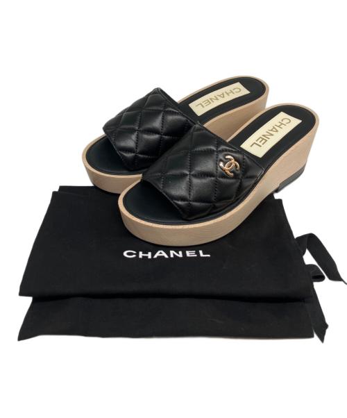 CHANEL（シャネル）CHANEL (シャネル) ラムスキン キルトウッド ミュール ブラック サイズ:37cの古着・服飾アイテム