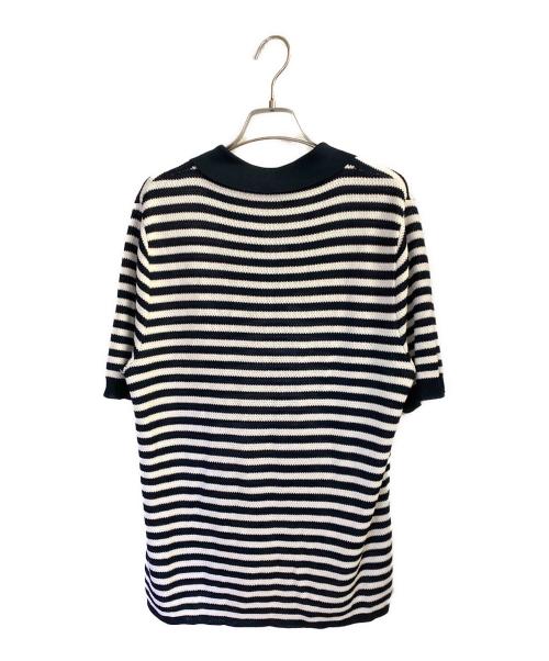 DOLCE & GABBANA（ドルチェ＆ガッバーナ）DOLCE & GABBANA (ドルチェ＆ガッバーナ) DG ロゴ刺繍ストライプ V ネック ポロ ネイビー×ホワイト サイズ:46の古着・服飾アイテム