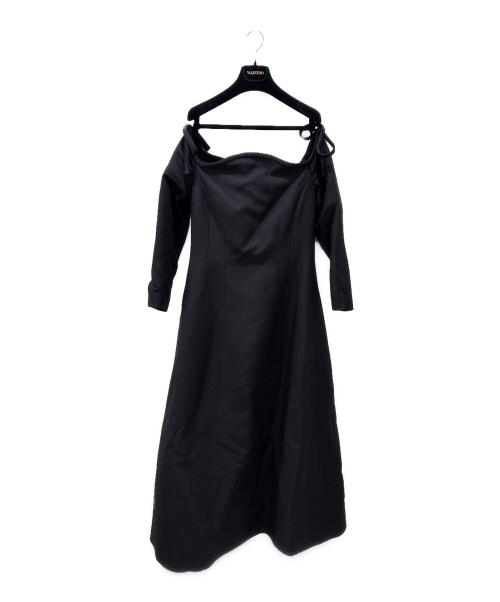VALENTINO（ヴァレンティノ）VALENTINO (ヴァレンティノ) レープクチュール ミディドレス ブラック サイズ:42の古着・服飾アイテム