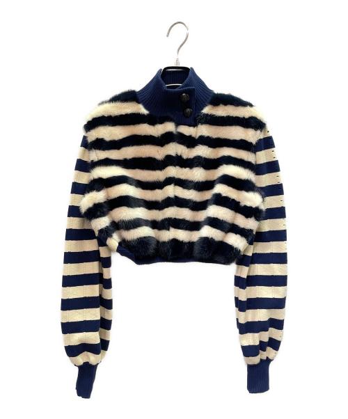 FENDI（フェンディ）FENDI (フェンディ) ミンク切替 ショートジャケット ネイビー×ホワイト サイズ:38の古着・服飾アイテム