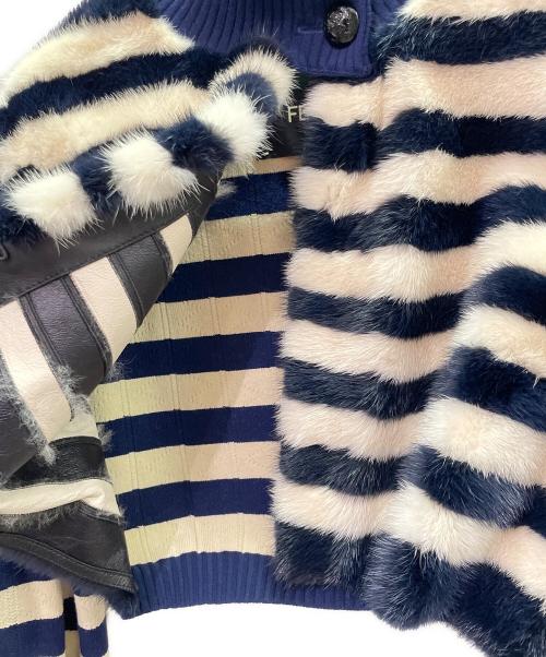 FENDI（フェンディ）FENDI (フェンディ) ミンク切替 ショートジャケット ネイビー×ホワイト サイズ:38の古着・服飾アイテム