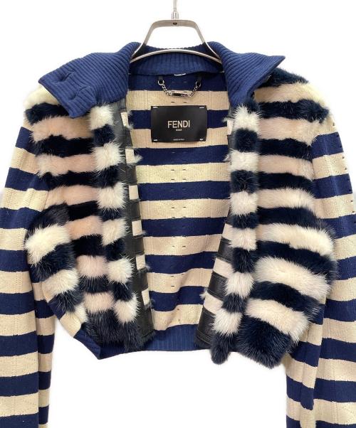 FENDI（フェンディ）FENDI (フェンディ) ミンク切替 ショートジャケット ネイビー×ホワイト サイズ:38の古着・服飾アイテム