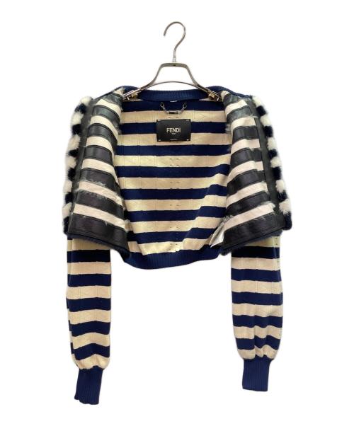 FENDI（フェンディ）FENDI (フェンディ) ミンク切替 ショートジャケット ネイビー×ホワイト サイズ:38の古着・服飾アイテム