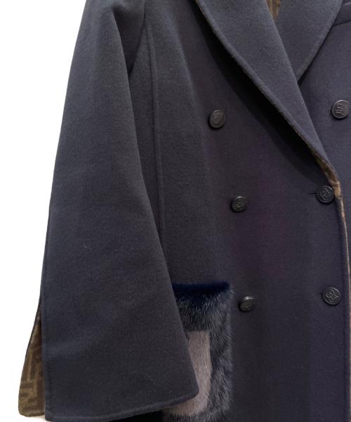 FENDI（フェンディ）FENDI (フェンディ) ミンクファー ダブルポケット ロングコート ネイビー サイズ:38の古着・服飾アイテム