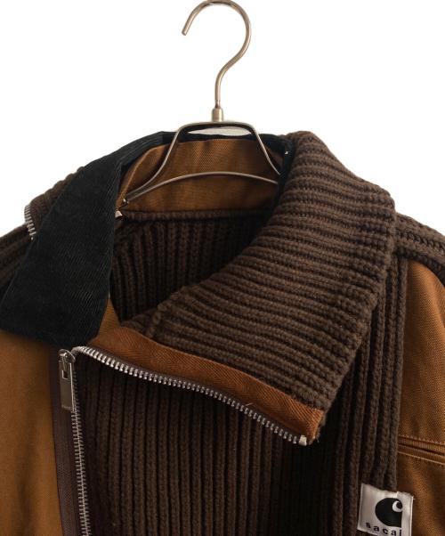 sacai（サカイ）sacai (サカイ) CarHartt (カーハート) 25AW Carhartt WIP Duck x Wool Knit Blouson ブラウン サイズ:4の古着・服飾アイテム