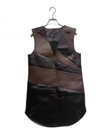 LOUIS VUITTON（ルイ ヴィトン）の古着「レザー ノースリーブワンピース」｜ブラウン×ブラック