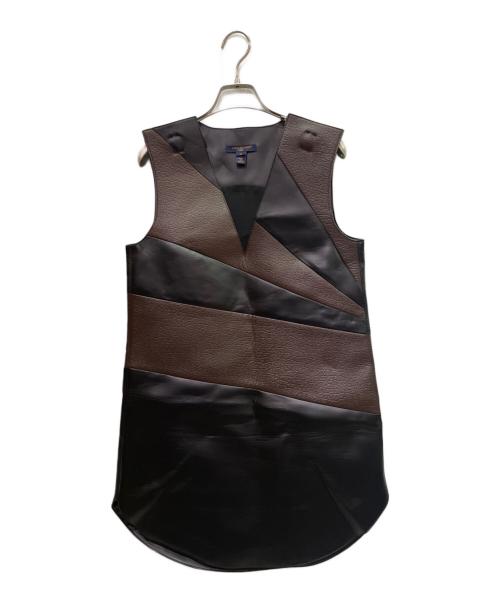 LOUIS VUITTON（ルイ ヴィトン）LOUIS VUITTON (ルイ ヴィトン) レザー ノースリーブワンピース ブラウン×ブラック サイズ:36の古着・服飾アイテム