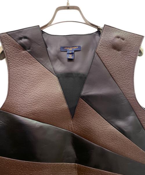 LOUIS VUITTON（ルイ ヴィトン）LOUIS VUITTON (ルイ ヴィトン) レザー ノースリーブワンピース ブラウン×ブラック サイズ:36の古着・服飾アイテム
