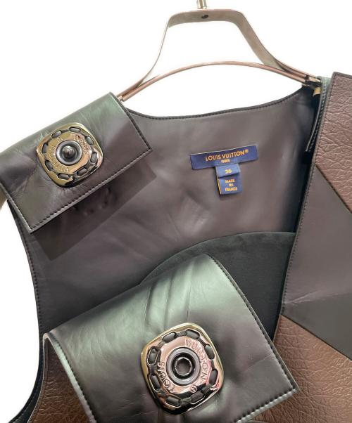 LOUIS VUITTON（ルイ ヴィトン）LOUIS VUITTON (ルイ ヴィトン) レザー ノースリーブワンピース ブラウン×ブラック サイズ:36の古着・服飾アイテム