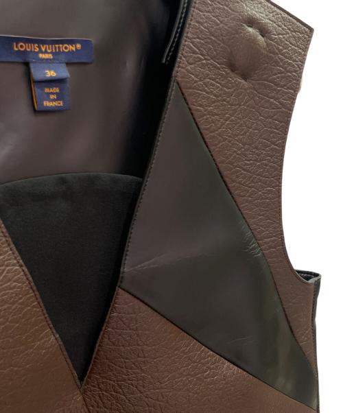 LOUIS VUITTON（ルイ ヴィトン）LOUIS VUITTON (ルイ ヴィトン) レザー ノースリーブワンピース ブラウン×ブラック サイズ:36の古着・服飾アイテム