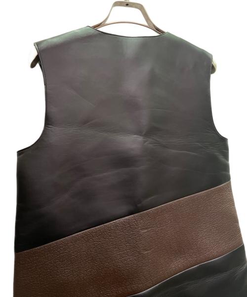 LOUIS VUITTON（ルイ ヴィトン）LOUIS VUITTON (ルイ ヴィトン) レザー ノースリーブワンピース ブラウン×ブラック サイズ:36の古着・服飾アイテム