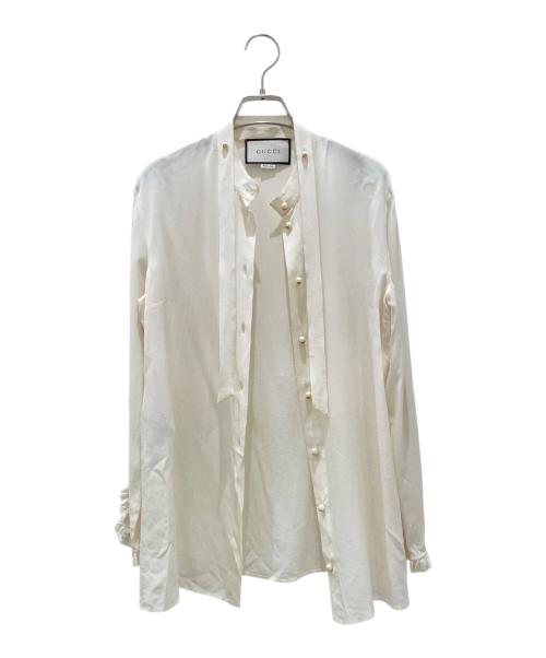 GUCCI（グッチ）GUCCI (グッチ) パールボタンシルクシャツ アイボリー サイズ:42の古着・服飾アイテム