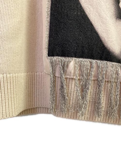 JIL SANDER（ジルサンダー）JIL SANDER (ジルサンダー) フリンジ フォトパッチ 襟付き ウール カシミヤニット アイボリー サイズ:48の古着・服飾アイテム