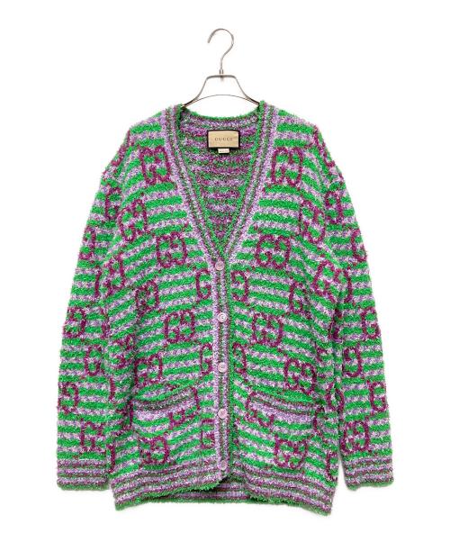 GUCCI（グッチ）GUCCI (グッチ) GG Jacquard Knit Cardigan/GGジャガードニットカーディガン パープル×グリーン サイズ:Sの古着・服飾アイテム