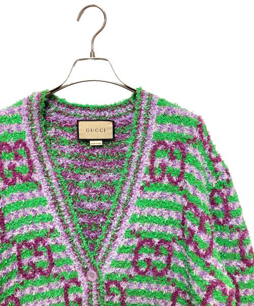 GUCCI（グッチ）GUCCI (グッチ) GG Jacquard Knit Cardigan/GGジャガードニットカーディガン パープル×グリーン サイズ:Sの古着・服飾アイテム