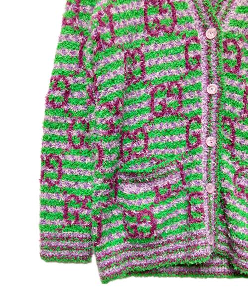 GUCCI（グッチ）GUCCI (グッチ) GG Jacquard Knit Cardigan/GGジャガードニットカーディガン パープル×グリーン サイズ:Sの古着・服飾アイテム