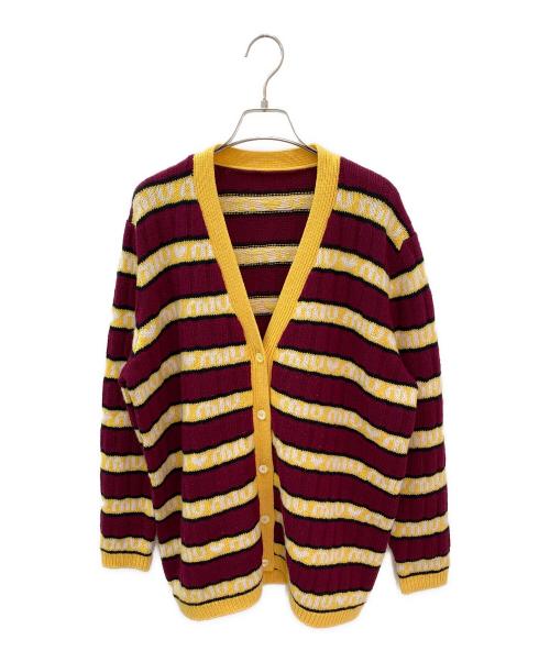 MIU MIU（ミュウミュウ）MIU MIU (ミュウミュウ) ロゴ ボーダー カーディガン ボルドー×イエロー サイズ:40の古着・服飾アイテム
