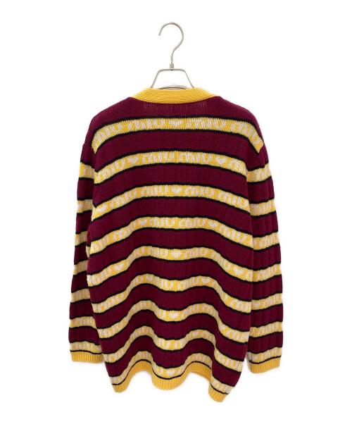 MIU MIU（ミュウミュウ）MIU MIU (ミュウミュウ) ロゴ ボーダー カーディガン ボルドー×イエロー サイズ:40の古着・服飾アイテム