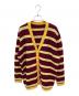 MIU MIU（ミュウミュウ）の古着「ロゴ ボーダー カーディガン」｜ボルドー×イエロー