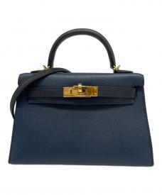 HERMESエルメス）の古着「ミニケリー 2/ゴールド金具/ヴォーエプソン/ネイビー×ブルー/U刻印」｜ネイビー×ブルー