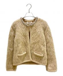 CELINE（セリーヌ）の古着「エンブロイダリー カーディガン / ブラッシュドモヘア」｜ベージュ