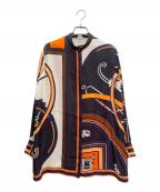 HERMESエルメス）の古着「All-Over Print Silk Stand-Collar Shirt 総柄シルク スタンドカラーシャツ」｜ブラック×オレンジ
