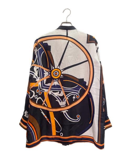 HERMES（エルメス）HERMES (エルメス) All-Over Print Silk Stand-Collar Shirt 総柄シルク スタンドカラーシャツ ブラック×オレンジ サイズ:34の古着・服飾アイテム
