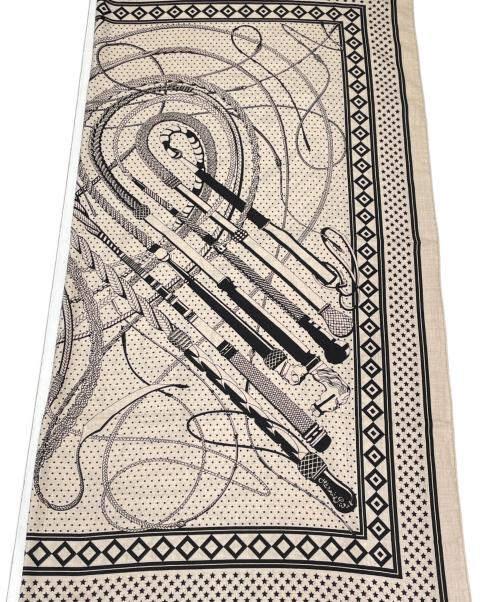 HERMES（エルメス）HERMES (エルメス) 大判ストール/カレジェアン140/鞭とグリップ ライトグレー×ブラックの古着・服飾アイテム