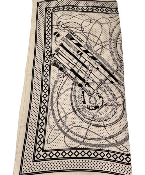 HERMES（エルメス）HERMES (エルメス) 大判ストール/カレジェアン140/鞭とグリップ ライトグレー×ブラックの古着・服飾アイテム