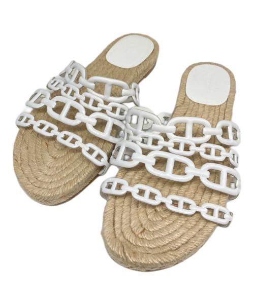 HERMES（エルメス）HERMES (エルメス) アンコーヌ サンダル ベージュ×ホワイト サイズ:35の古着・服飾アイテム