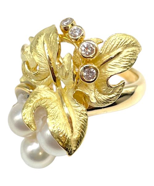 NO BRAND JEWELRY（ノーブランドジュエリー）NO BRAND JEWELRY (ノーブランドジュエリー) フラワーデザインパール×ダイヤモンドリング/K18/16.8g サイズ:12号の古着・服飾アイテム