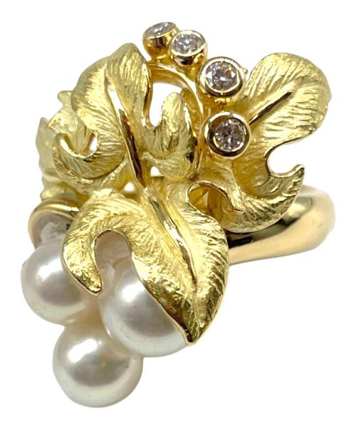NO BRAND JEWELRY（ノーブランドジュエリー）NO BRAND JEWELRY (ノーブランドジュエリー) フラワーデザインパール×ダイヤモンドリング/K18/16.8g サイズ:12号の古着・服飾アイテム