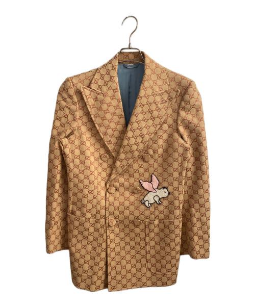 GUCCI（グッチ）GUCCI (グッチ) GG柄テーラードジャケット ブラウン サイズ:44の古着・服飾アイテム