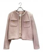 CELINEセリーヌ）の古着「ノーカラー ツイード ジャケット」｜ピンク
