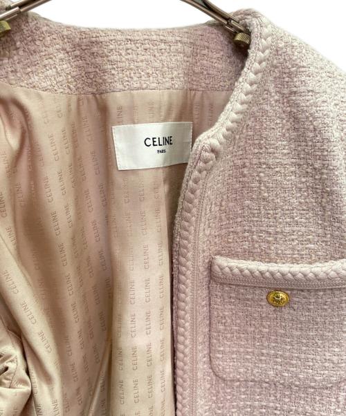 CELINE（セリーヌ）CELINE (セリーヌ) ノーカラー ツイード ジャケット ピンク サイズ:40の古着・服飾アイテム