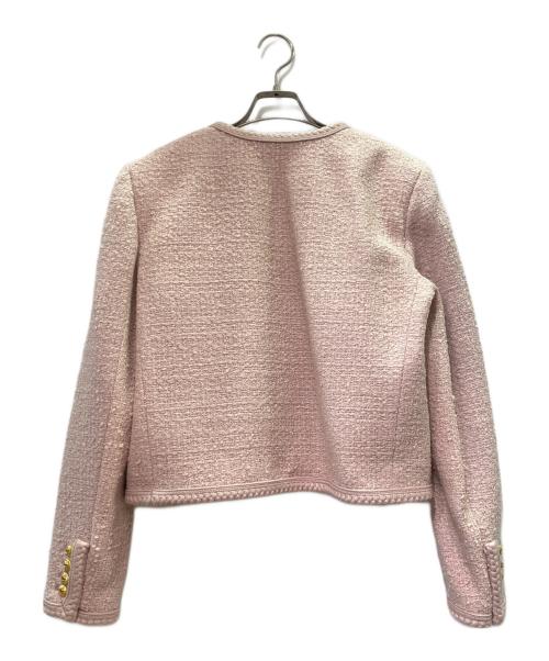 CELINE（セリーヌ）CELINE (セリーヌ) ノーカラー ツイード ジャケット ピンク サイズ:40の古着・服飾アイテム
