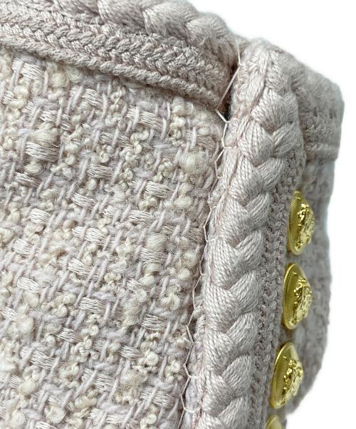 CELINE（セリーヌ）CELINE (セリーヌ) ノーカラー ツイード ジャケット ピンク サイズ:40の古着・服飾アイテム