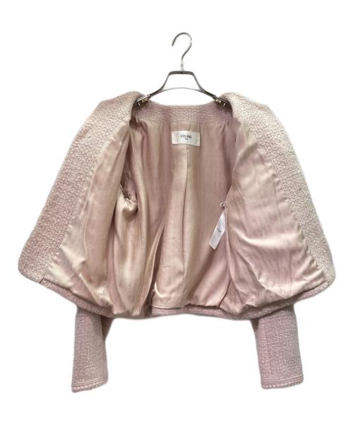 CELINE（セリーヌ）CELINE (セリーヌ) ノーカラー ツイード ジャケット ピンク サイズ:40の古着・服飾アイテム