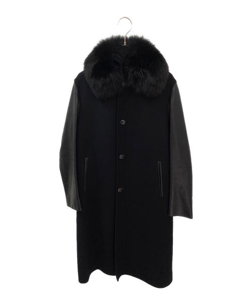 DRAWER（ドゥロワー）DRAWER (ドゥロワー) ファー付袖レザー切替コート ブラック サイズ:36の古着・服飾アイテム