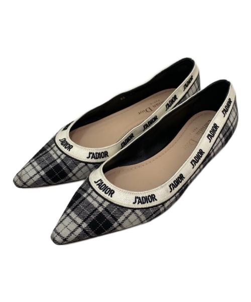 Christian Dior（クリスチャン ディオール）Christian Dior (クリスチャン ディオール) リボンフラットフォームパンプス ライトグレー×ブラック サイズ:36 1/2の古着・服飾アイテム