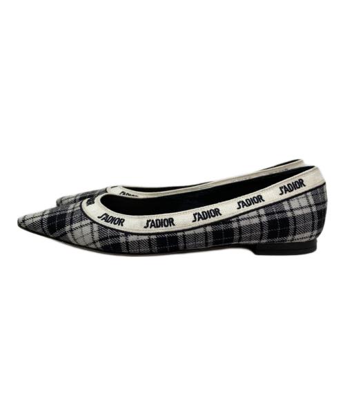 Christian Dior（クリスチャン ディオール）Christian Dior (クリスチャン ディオール) リボンフラットフォームパンプス ライトグレー×ブラック サイズ:36 1/2の古着・服飾アイテム