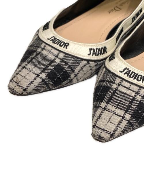 Christian Dior（クリスチャン ディオール）Christian Dior (クリスチャン ディオール) リボンフラットフォームパンプス ライトグレー×ブラック サイズ:36 1/2の古着・服飾アイテム