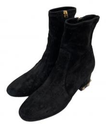 VALENTINO（ヴァレンティノ）の古着「Rockstud レザートリム スエード アンクルブーツ」｜ブラック